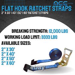 10Pack 2 x 30' Ratchet Strap withFlat Hook Flatbed Truck Trailer Farming Tie Down