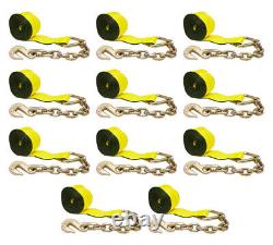 (10 Pack) 4x30' Winch Straps withchain, WLL 5400 Flatbed Tie Down Strap