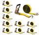 10 Pk 2x40' Yellow Ratchet Strap with J Hooks 3333 Lbs WLL Tie Down Cargo Strap