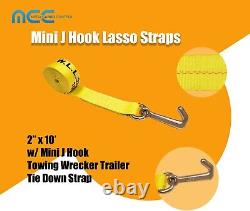 12 Pack Heavy Duty G70 2 x10' Mini J Hook Towing Trailer Wrecker Tie Down Strap
