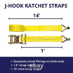 (18) New 1.5 x 15' 4000 lb Ratchet Straps J Hook Heavy Duty Tie Downs