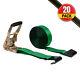 20Pk 2x30' Green Ratchet Straps with Flat Hooks 3333 # WLL Hi Visibility Tie Down