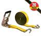 20 Pk 2x40' Yellow Ratchet Strap with J Hooks 3333 Lbs WLL Tie Down Cargo Strap