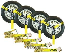 4 PK Car Tire Tie Down Flat Hooks Lasso Style 2 Inch x 96 Inch