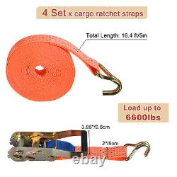 4 Pack 2 X17' Ratchet Tie Down Strap 6600lbs Working Load, Cargo Straps Orange
