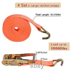 4 Pack 2 x 17Ft Tie Down Cargo Strap Double Hook Luggage Lashing Strap Orange