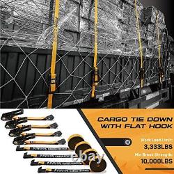 4 Pack 2 x 27' Ratchet Tie Down Straps with Flat Hooks, 10000 LBS Break