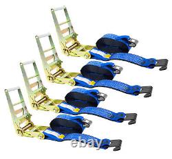 (4 Pack) 4 x 30' Ratchet Straps with flat hook, WLL 5,400 Trailer Tie Down Blue