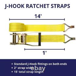 6 Pack 2 x15' Ratchet Strap Tie Down 5000LB J Hook