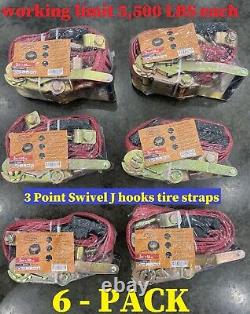 6- pack 3 Point Car Trailer Hauler Swivel J Ratchet Wheel tire Strap tie down