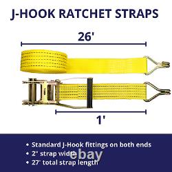 8 Pack 2 inch x 27' Ft Ratchet Tie Down Cargo Straps 5000 Lbs J Hooks