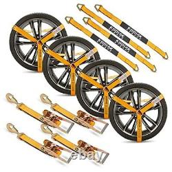 Adjustable Vehicle Tire Tie Down Straps Kit- 4pk Heavy Duty Tire Straps with
