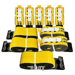 Autofonder Winch Straps 4 x 30' Yellow Tie Down Flat Hooks WLL 5400 lbs 4 Inch