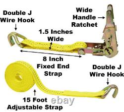 CTDUSA 1.5 x 16' Ratchet Strap Tie Down, Double J Wire Hook On Each End