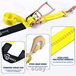 Car Tie Down Straps for Trailers with Snap Hooks, 2 x 96 Ratchet Car Yellow
