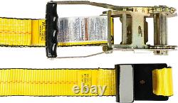Mytee Products (10 Pack) 2 X 30' Ratchet Tie-Down Straps with Flat Hooks, Yello