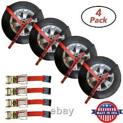 RYTASH Red 2 x 114 Car Tire Lasso Flat Hook Tie Down Ratchet Straps 4 Pack