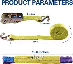 Ratchet Tie Downs Straps with Double J Hook 2 Inch 16 Ft 10,000 Lbs Break Streng