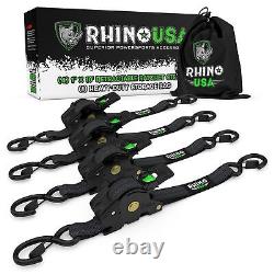 Rhino USA Retractable Ratchet Tie down Straps (4PK) 1209Lb Guaranteed Max Bre