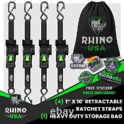 Rhino USA Retractable Ratchet Tie down Straps (4PK) 1209Lb Guaranteed Max Bre