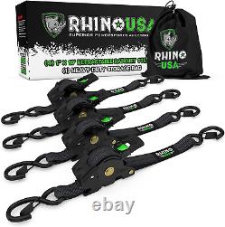Rhino USA Retractable Ratchet Tie down Straps (4PK) 1,209Lb Guaranteed Max Bre
