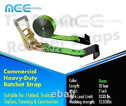 USA 10Pack 2x30' Ratchet Strap Flat Hook Flatbed Truck Trailer Farming Tie Down