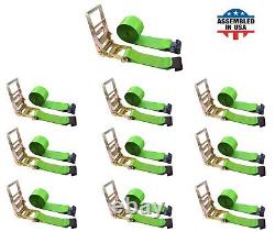 USA 10 Pack 4x30' Ratchet Strap withFlat Hook Flatbed Truck Trailer Farm Tie Down