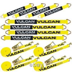 VULCAN Classic Yellow Axle Strap Tie Down Kit Wire Hook Ratchet Straps