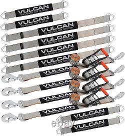 VULCAN Complete Axle Strap Tie down Kit with Snap Hook Ratchet Straps Silver S