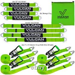 VULCAN High-Viz Reflective Axle Strap Tie Down Kit Wire Hook Ratchet Straps