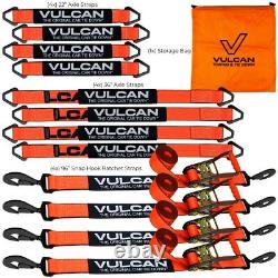 VULCAN PROSeries Orange Axle Strap Tie Down Kit Snap Hook Ratchet Straps