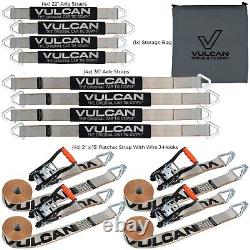 VULCAN Silver Series Axle Strap Tie Down Kit Wire Hook Ratchet Straps